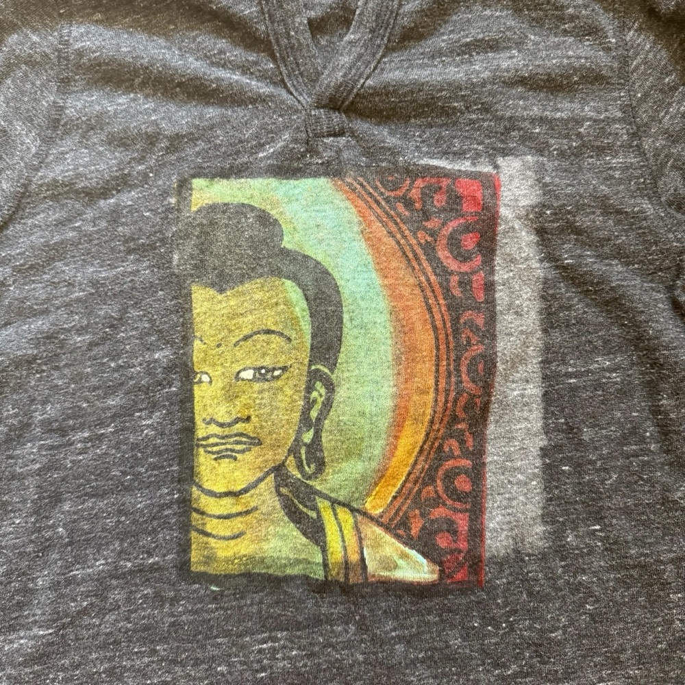 Alternative Earth Painted Vintage Grey Buddha Hooded Long Sleeve T-Shirt XS - Picture 4 of 7